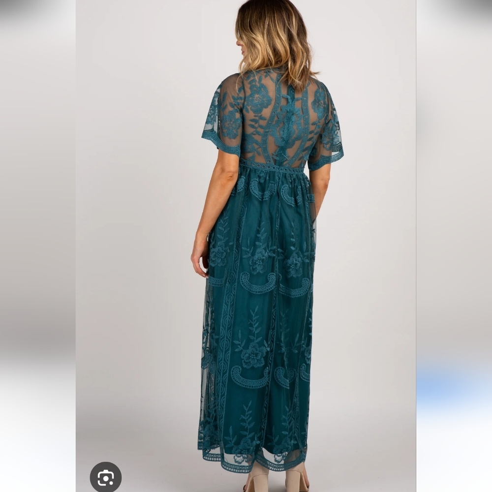 Pinkblush Teal Floral Lace Maxi Dress
